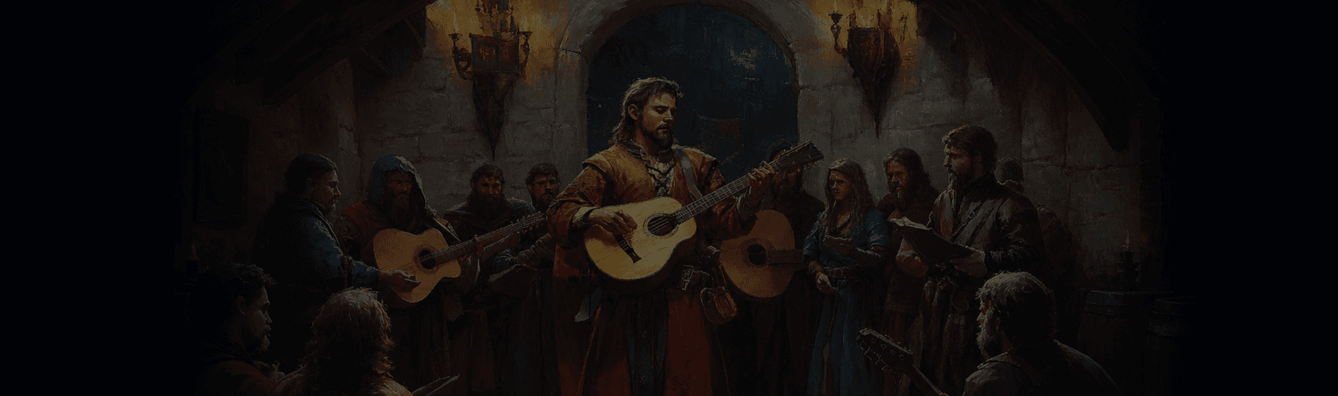 Musicians performing together by candlelight